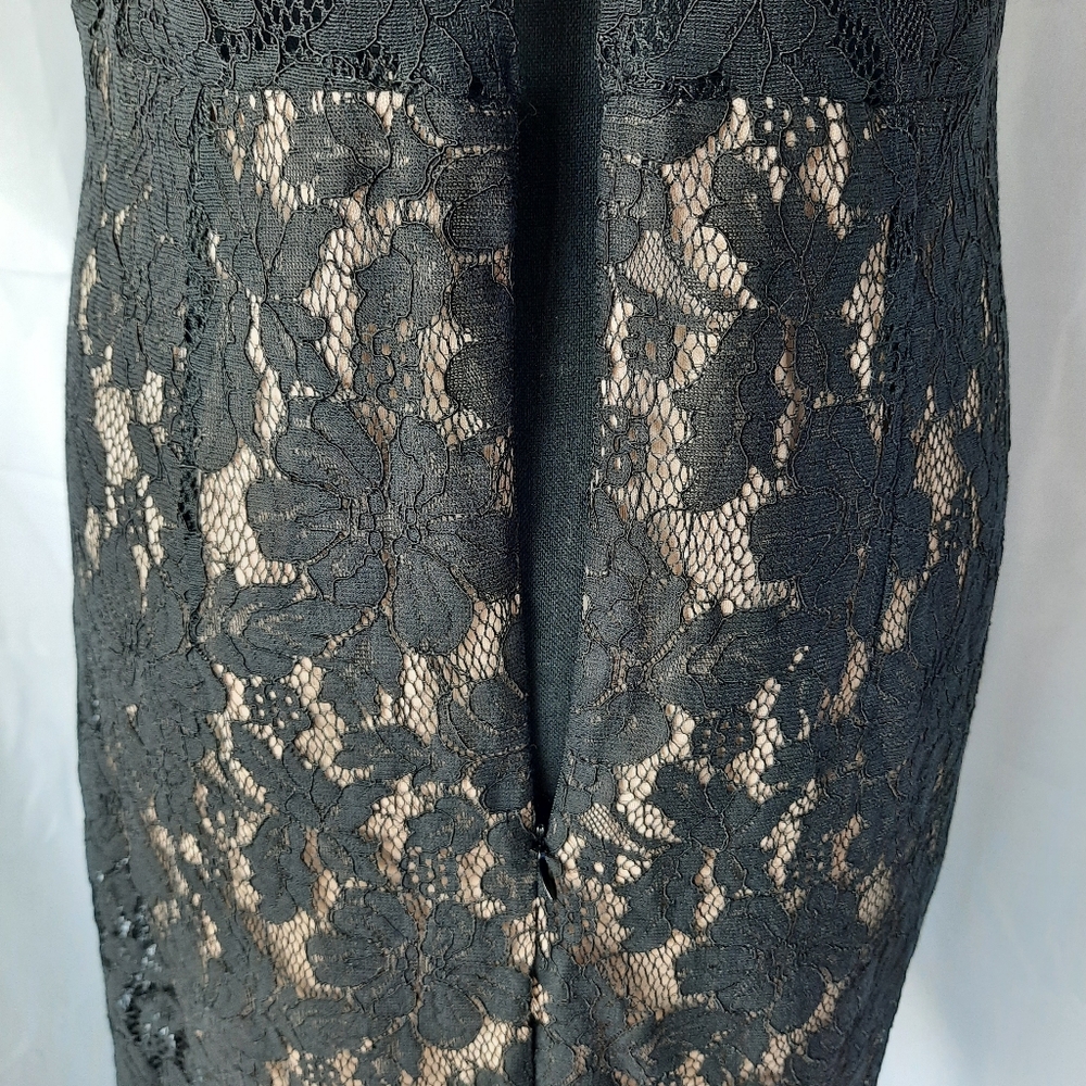 San Souci Black Lace Dress Halter Neck Stretch Midi Lgth Dark Floral - Picture 11 of 14